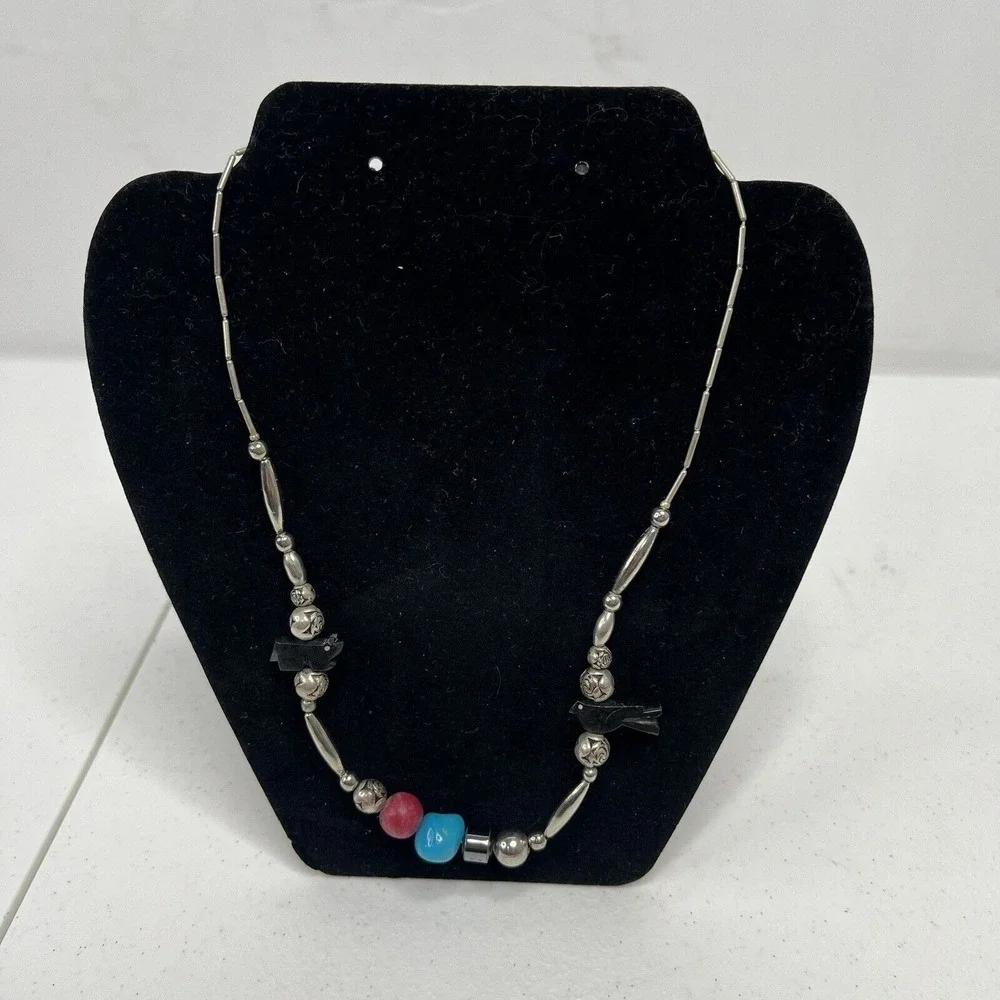 Necklace Southwestern Liquid Silver Fetish Bird Bear Stone Beads Western Bogo